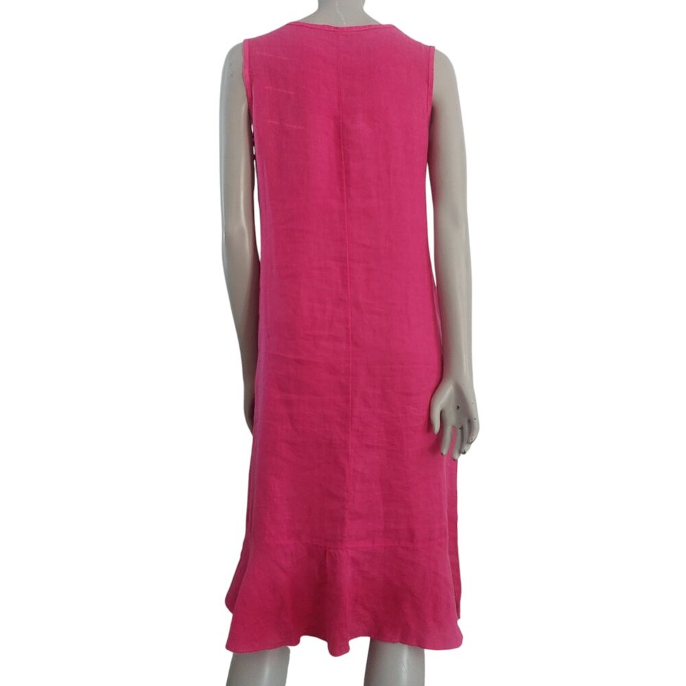 Pink Italian Linen Shift Dress Small Midi Length Sleeveless Relaxed Fit V Neck - Picture 5 of 13